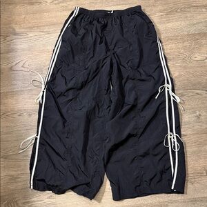 Anthropologie Daily Practice Bowline Black Parachute Track Pants White Stripes S